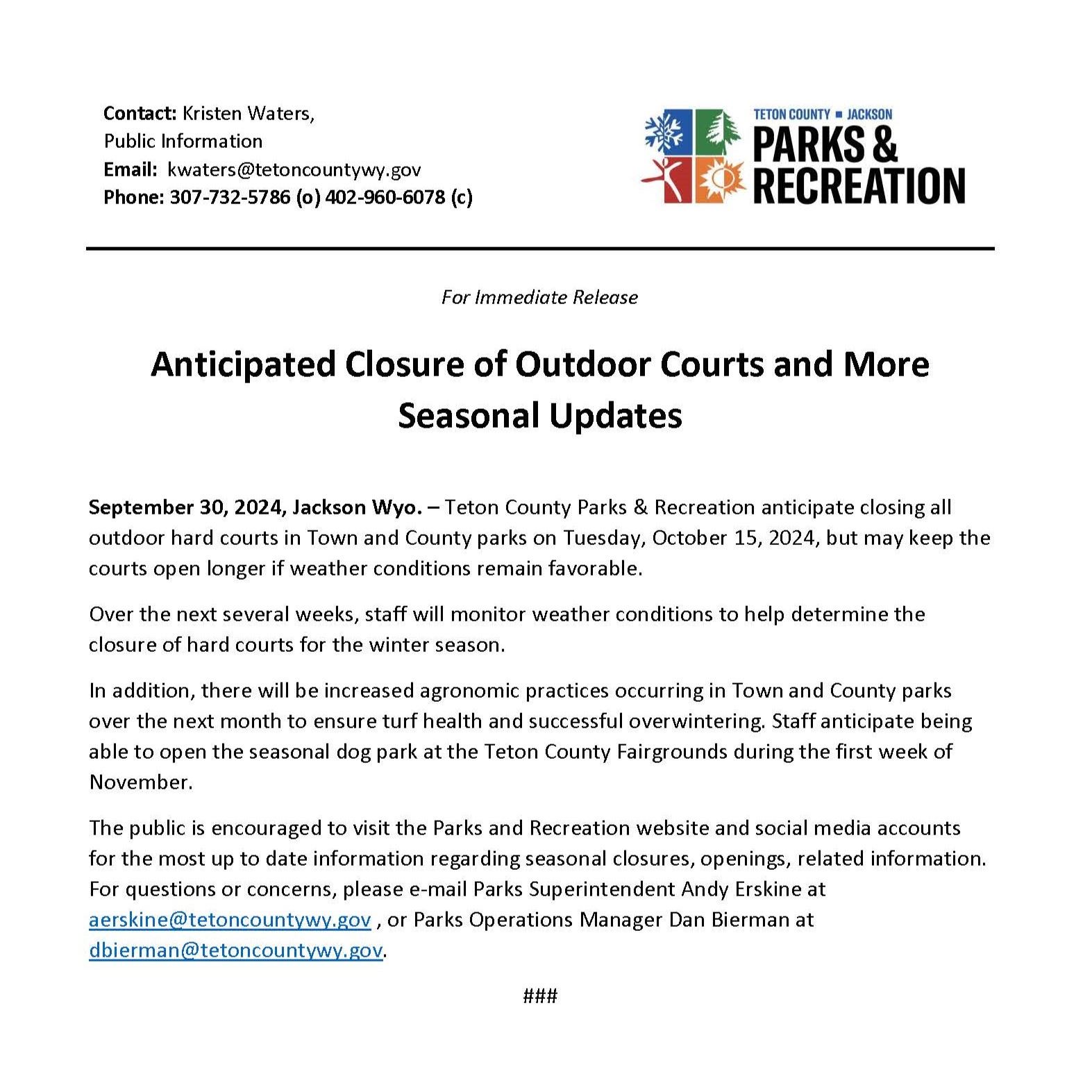 Outdoor Hard Courts Anticipated Closure 09302024
